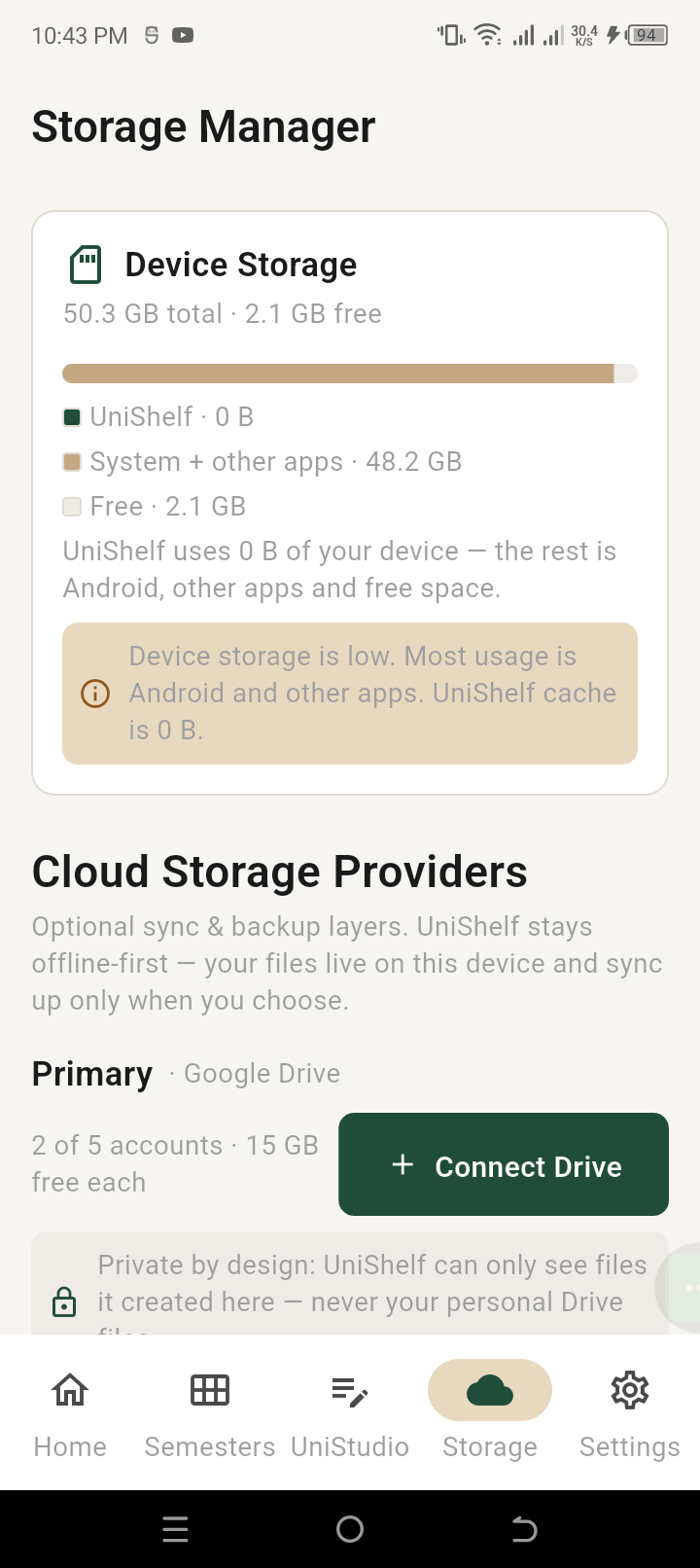 UniShelf screen